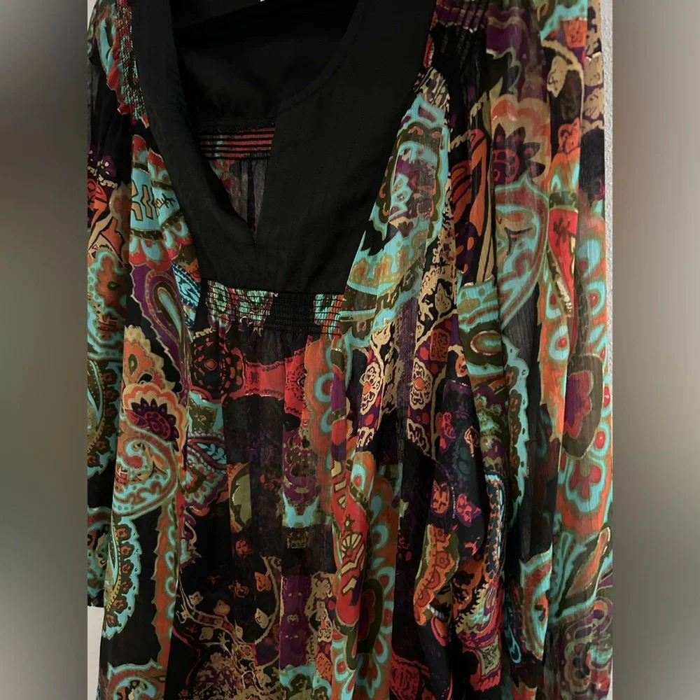 Fashion Bug Black Paisley Tunic Dress with Teal & Red Accents - Picture 2 of 4